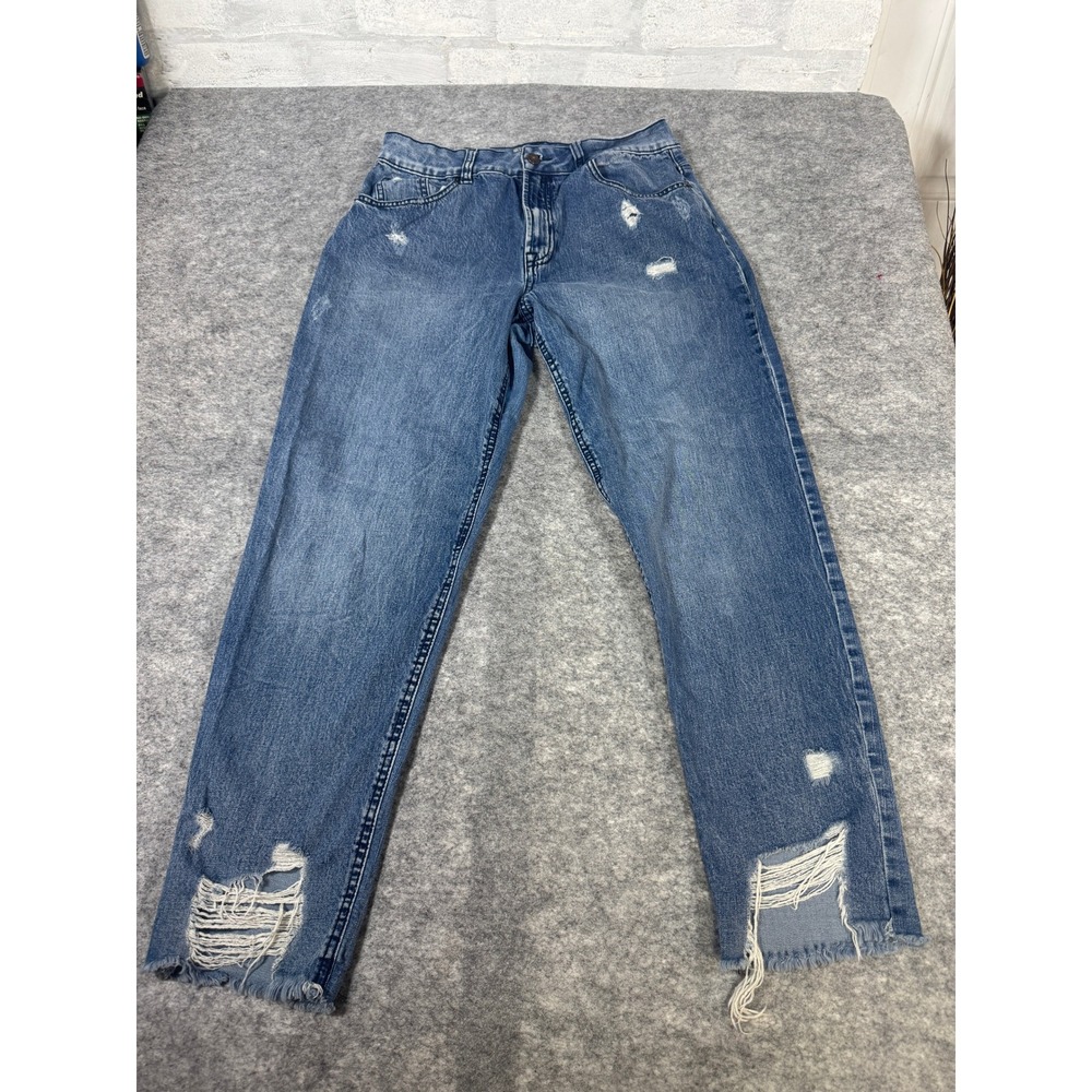 Rewash Vintage Reunion High Rise Dad Jeans Distressed Frayed Hem Blue 11/30